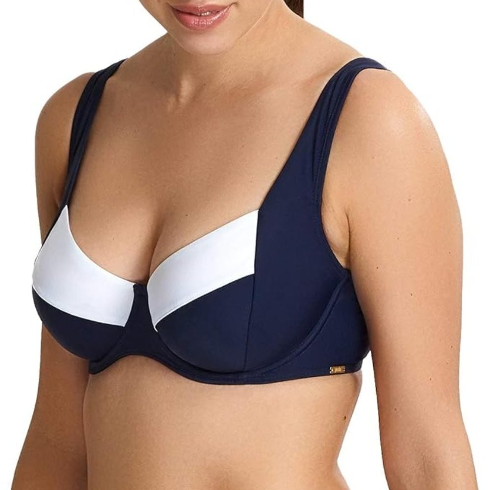 Panache Anya Cruise Molded Bikini Swim Top 40E NWT Navy & White